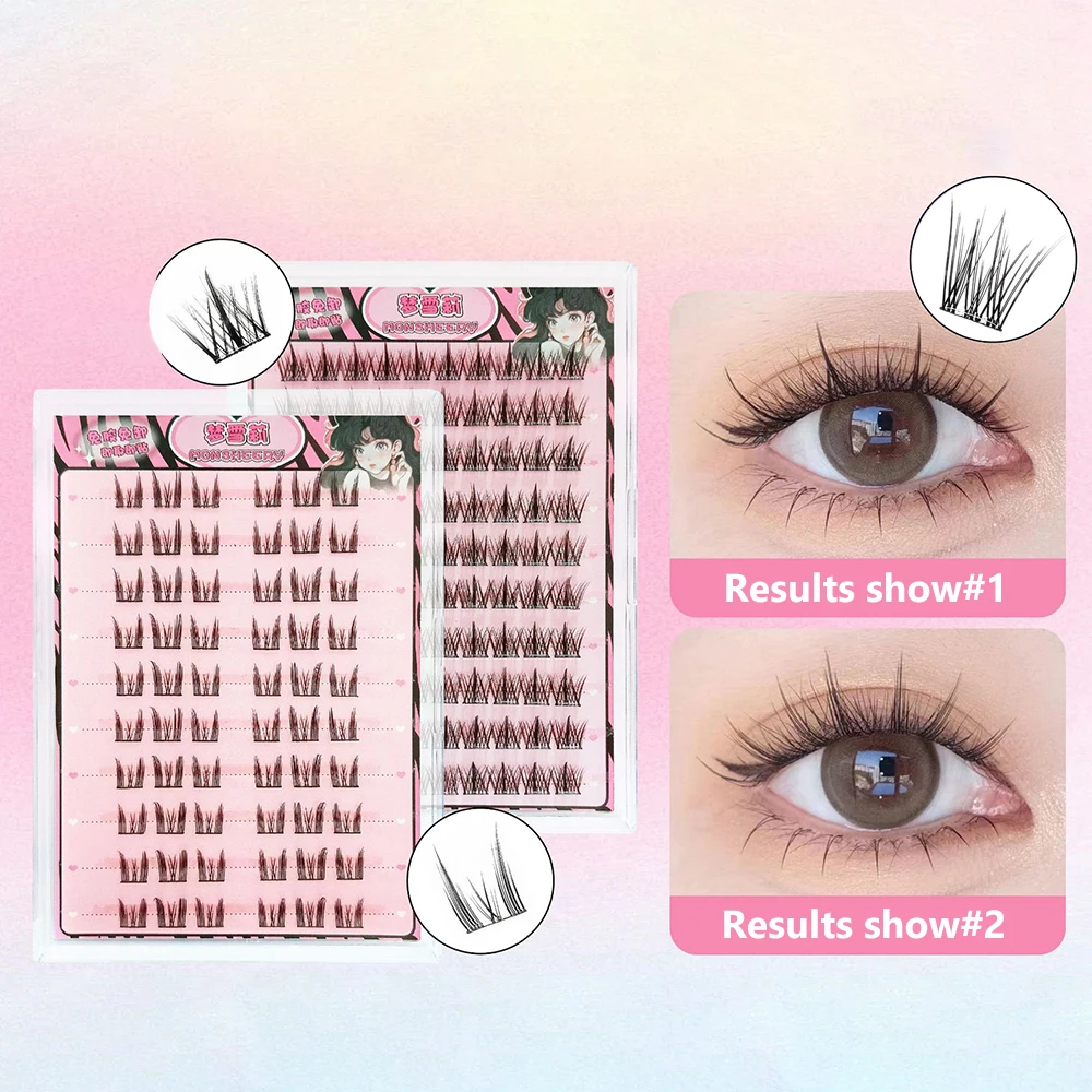 Press on Self Adhesive Cluster Lashes Natural Look No Need Glue Glue-free False Eyelashes Black Reusable Individual Eyelash