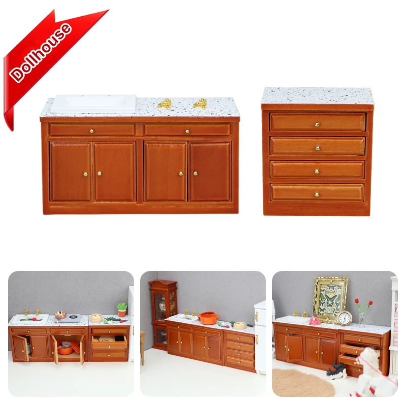 1:12 Dollhouse Miniature Cupboard Sink Chest Of Drawer Storage Cabinet Locker Furniture Decor Toy Doll House Accessories