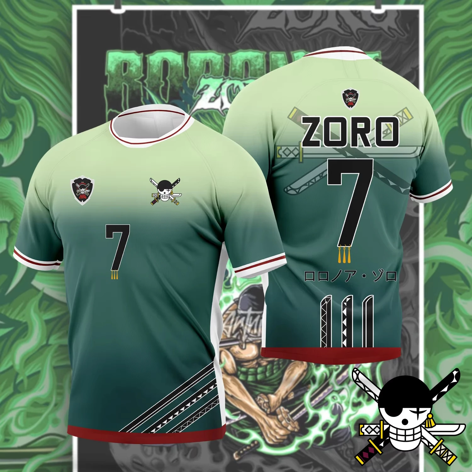 Neues 2026 Anime One Piece Zoro Manga-Style Trikot für Männer und Frauen Sommer Anime T-Shirt Lässiges Sport-T-Shirt