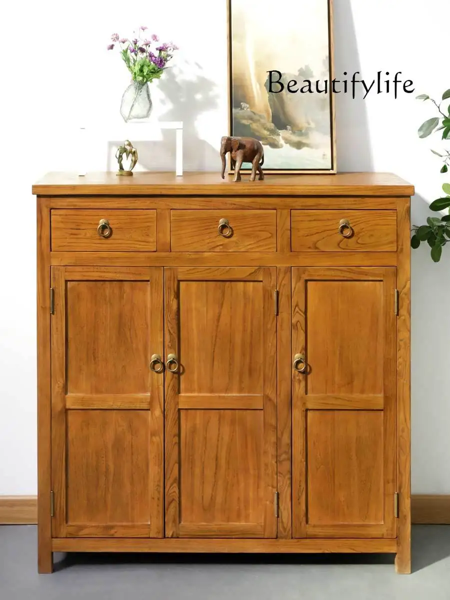 

American-Style Wooden Three-Door Hallway Cabinet Multi-Functional Solid Wood Shoe Cabinet