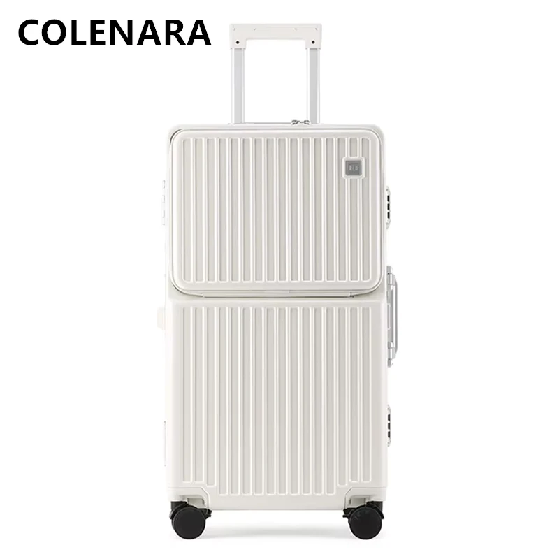 COLENARA walizka na kółkach męski otwór z przodu Laptop aluminiowa rama walizka na kółkach 26 "28" 30" 32 Cal damski bagaż ABS + PC