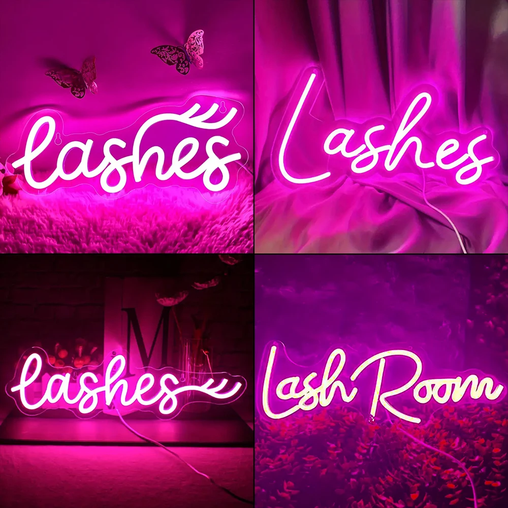 

Lashes Neon Sign Pink Letters Lash Beauty Salon Room Decoration Led Wall Decor Lady Girls Bedroom Beauty Shop Dimmable Sign USB