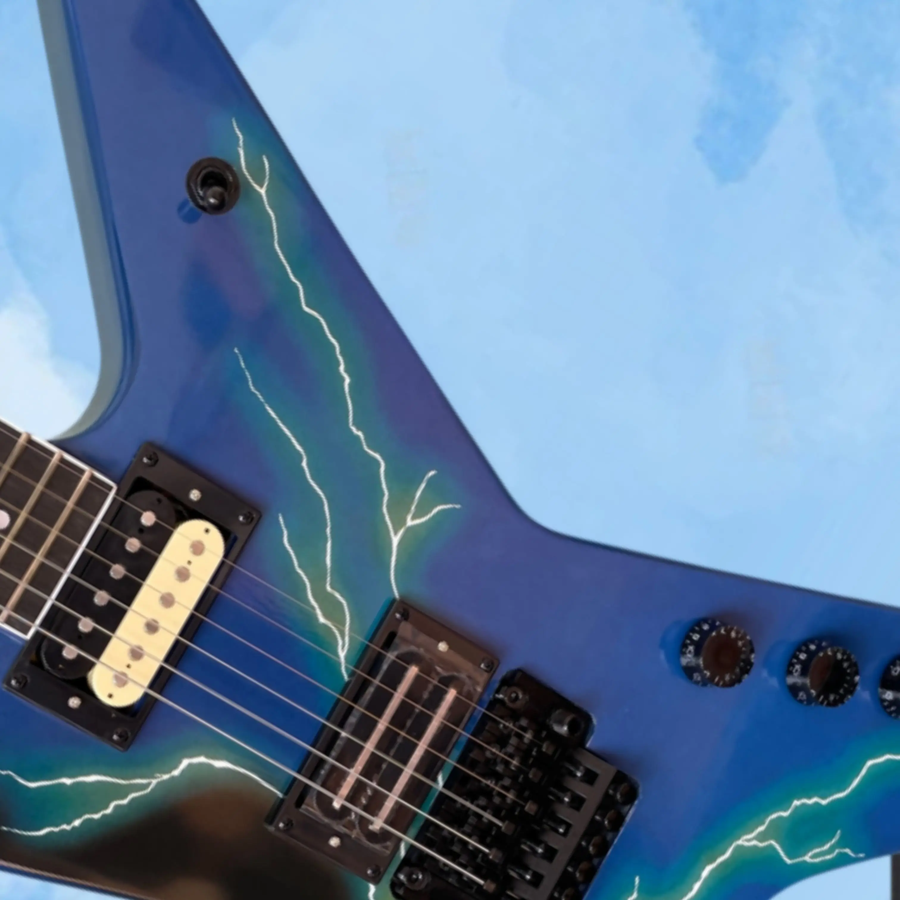 New 6-String Electric Guitar With Lightning Bolt Art Print, Black Hardware Guitars, 22-Fret Rosewood Fingerboard Guitarra