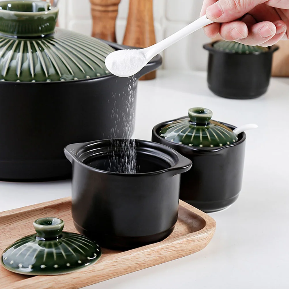 

1Set Ceramic Seasoning Jars Black Practical Spice Storage Jars Kitchen Supplies Salt Storage Containers Household