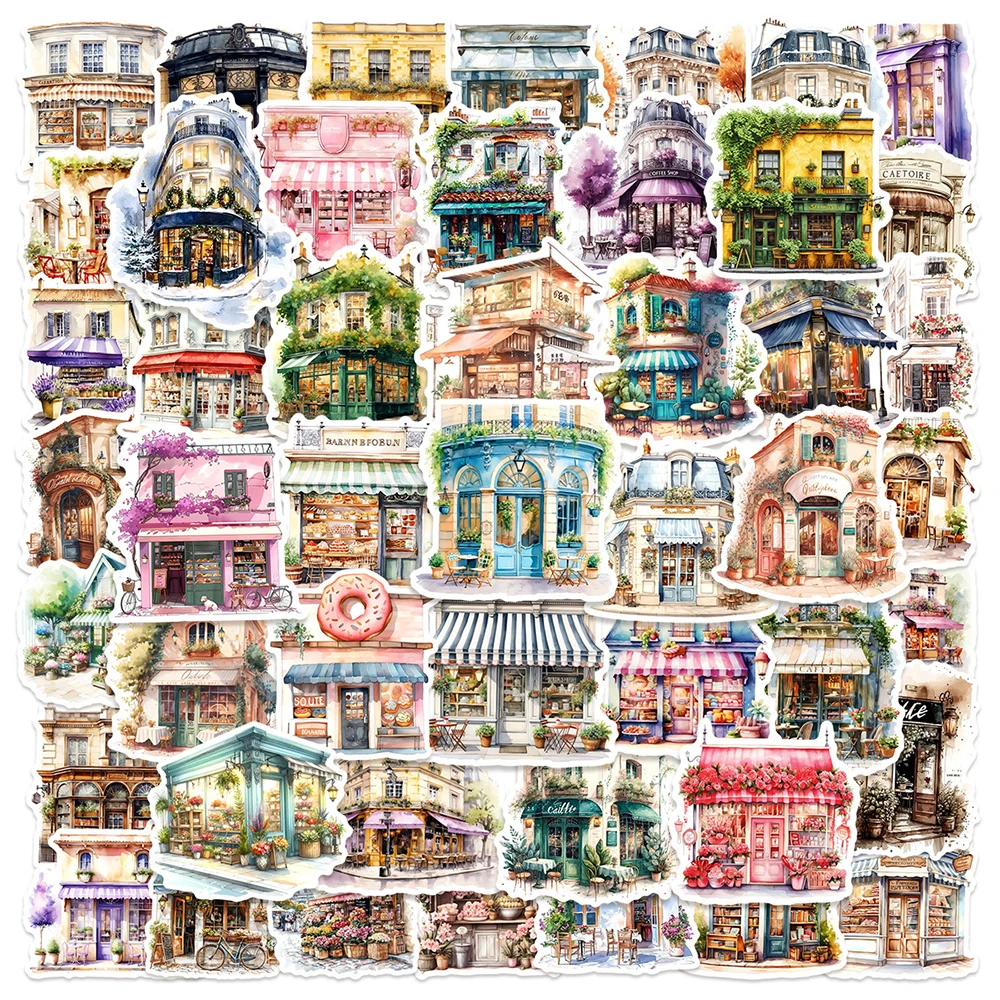 10/30/50 Stück Aquarell Shop Cartoon Ästhetische Aufkleber Retro Stil Shop Graffiti Aufkleber Aufkleber für Telefon Scrapbooking Gepäck