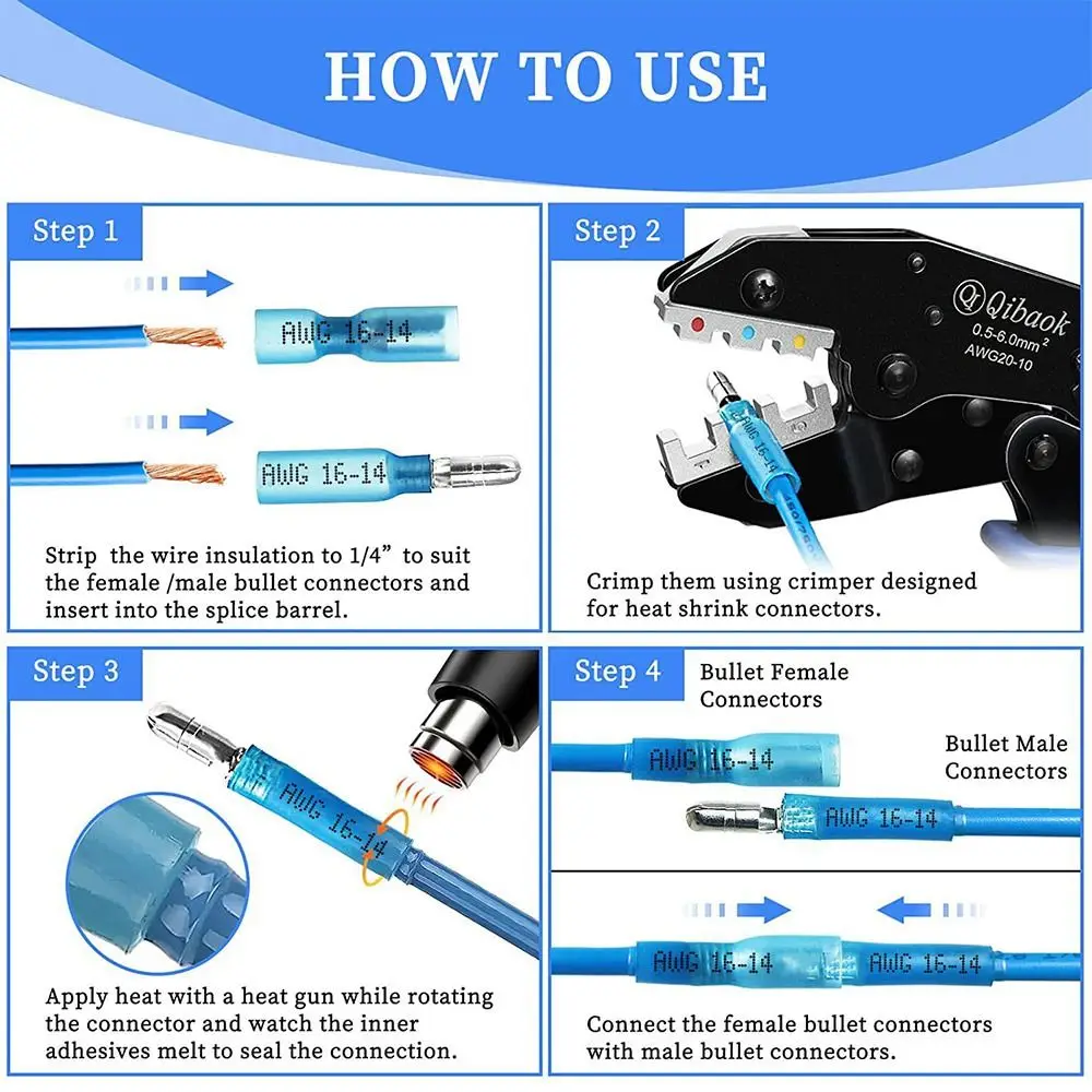 110PCS Insulated Heat Shrink Connectors Terminals Waterproof 22-10 AWG Wire Connector Kits Moisture-proof with Storage Box