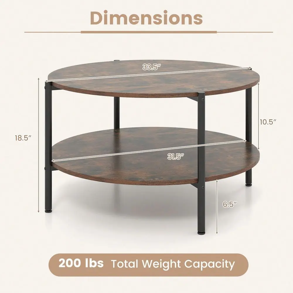 Coffee Table W Open Storage Shelf Circle Cocktail Table For Living Rooms