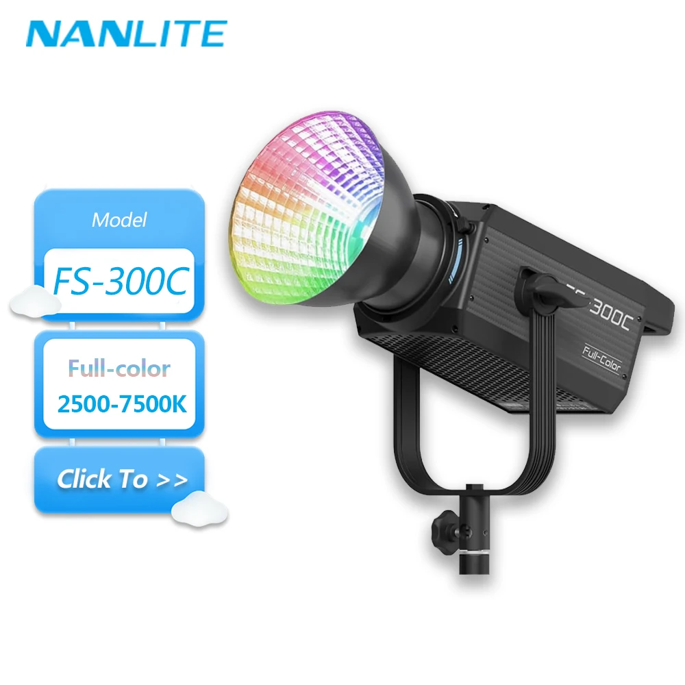 Nanlite FS-300C 300W 2700K to 7500K Full-Color RGBWW Ultra-High Brightness Video Light for Photography with Bowens Mount CRI 95