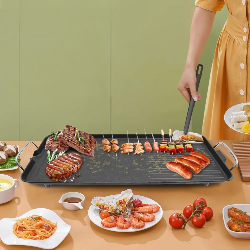 

Электрический гриль с антипригарным покрытием, 1500 Вт, 27 дюймов, уличные грили для барбекю, портативный гриль для барбекю 32-482 ℉ Регулируемая температура для кухонной вечеринки