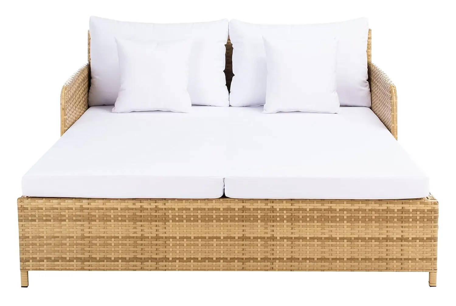 Outdoor Cadeo Daybed  Natural & White Steel Frame with Cushion  Deep Seat Resort Design with Pillows  Ideal, Customized