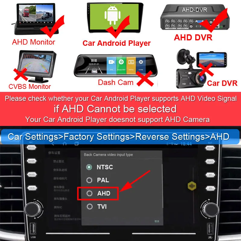 170 Degrees Fisheye Lens 1280*720 (720P) 2 Megapixels AHD Car Rear Backup View Camera For 2018-2021 Android DVD / AHD Monitor