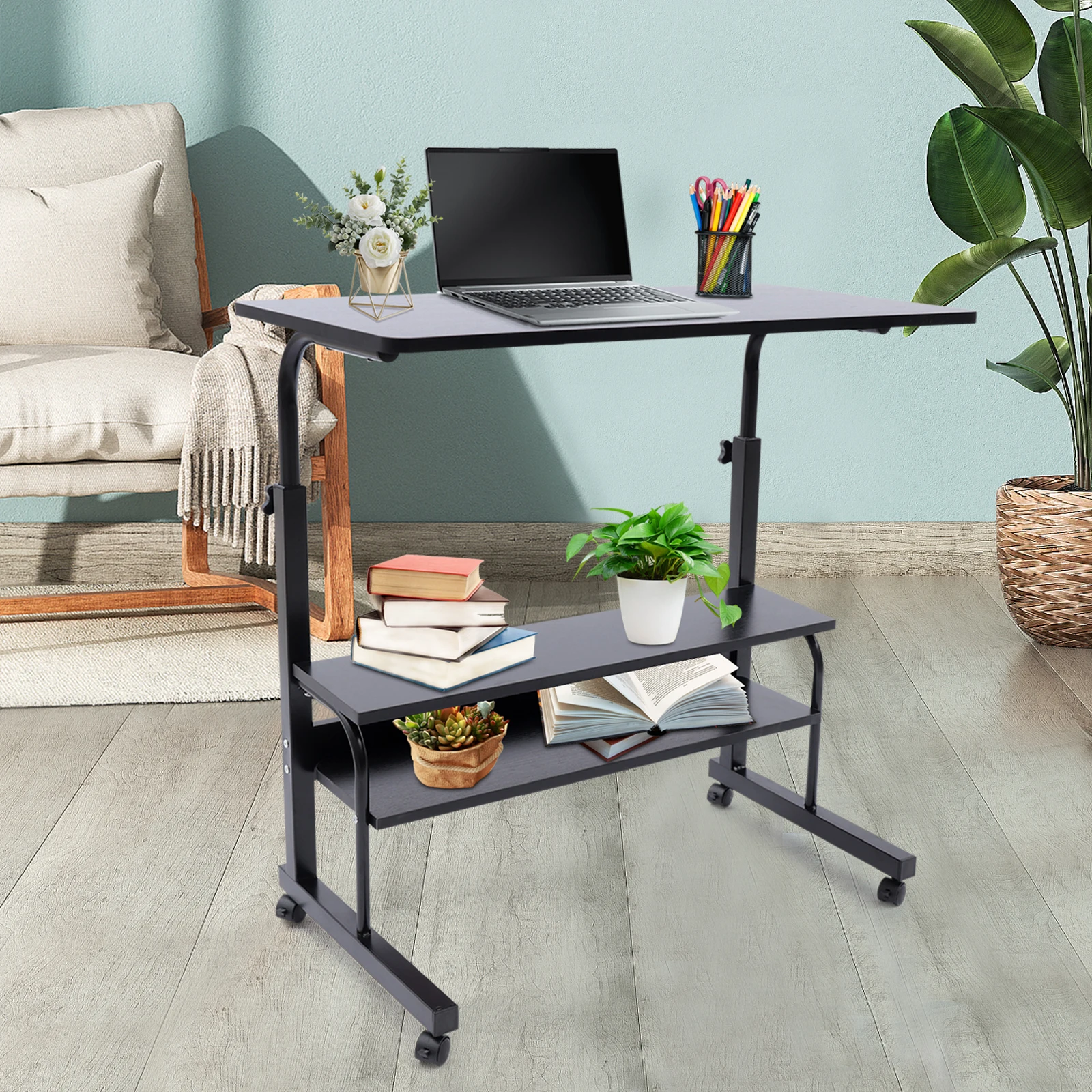 Rolling Side Table Computer Laptop Desk Study Workstation for Home Office TOP