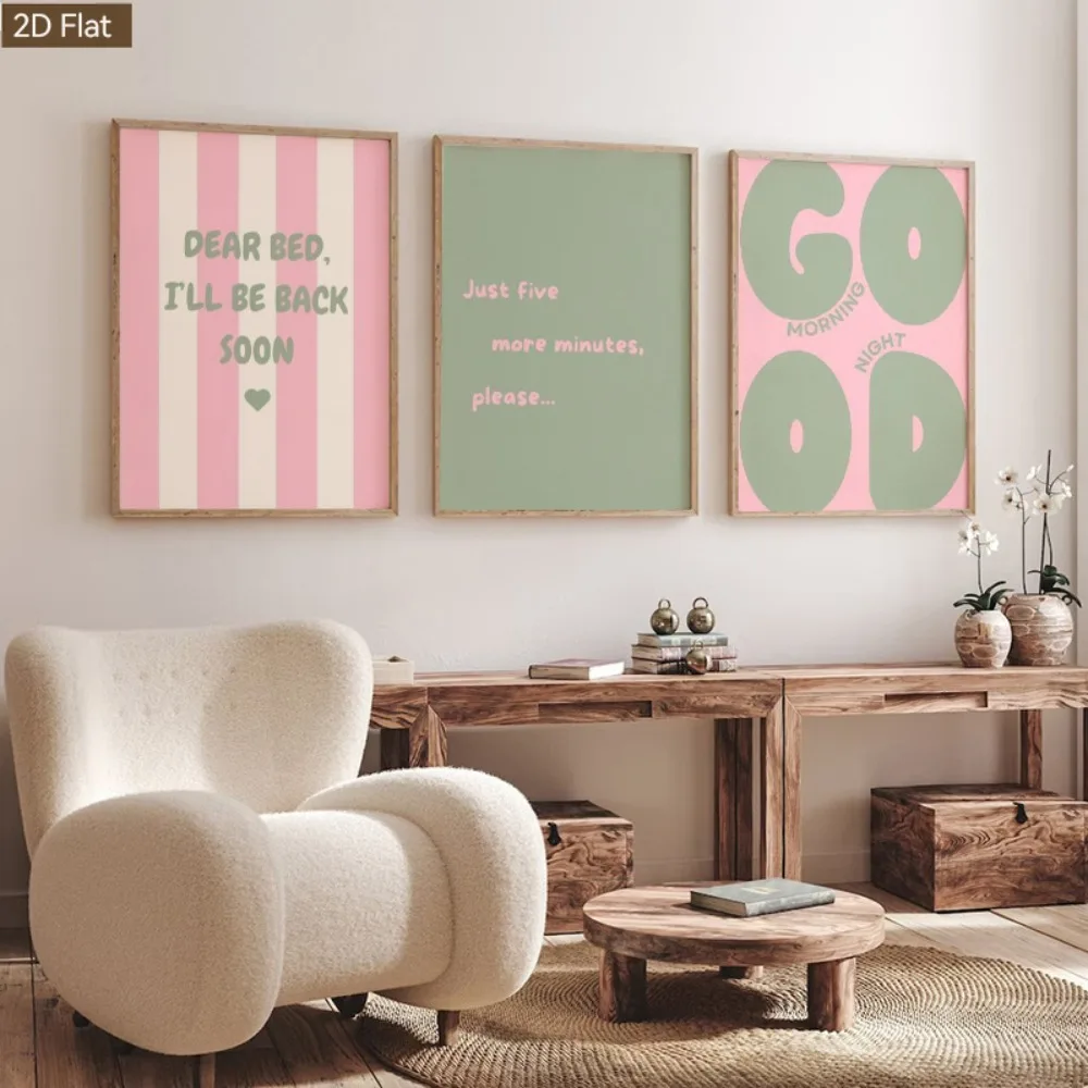 3pcs Frameless,Just Five Minutes Please Theme Wall Art,Simple Morandi Color Decor Painting,Perfect Bedroom Study Entrance Decor