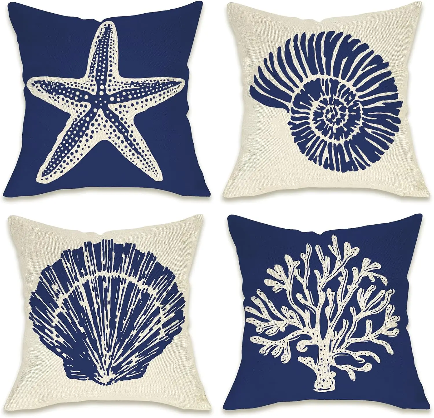 Nautical Ocean Beach Decor Throw Pillow Cover Set 4 Pieces Starfish Coral Shell Coastal Tapestry Pillow Case Home Decoration Gif
