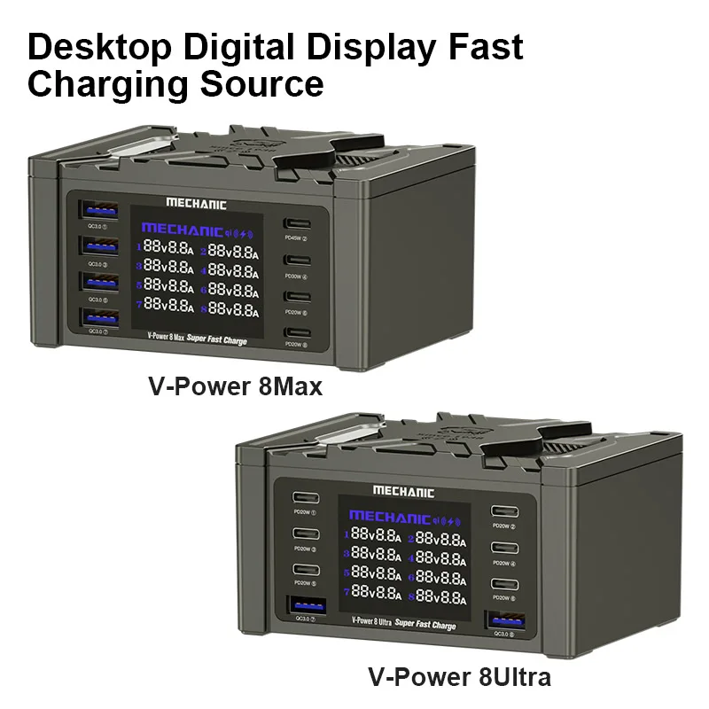 

MECHANIC V-Power 8Max 8Ultra Multi Port Quick Charger Digital Display High Power For Mobile Phone Pad Watches Fast Changing