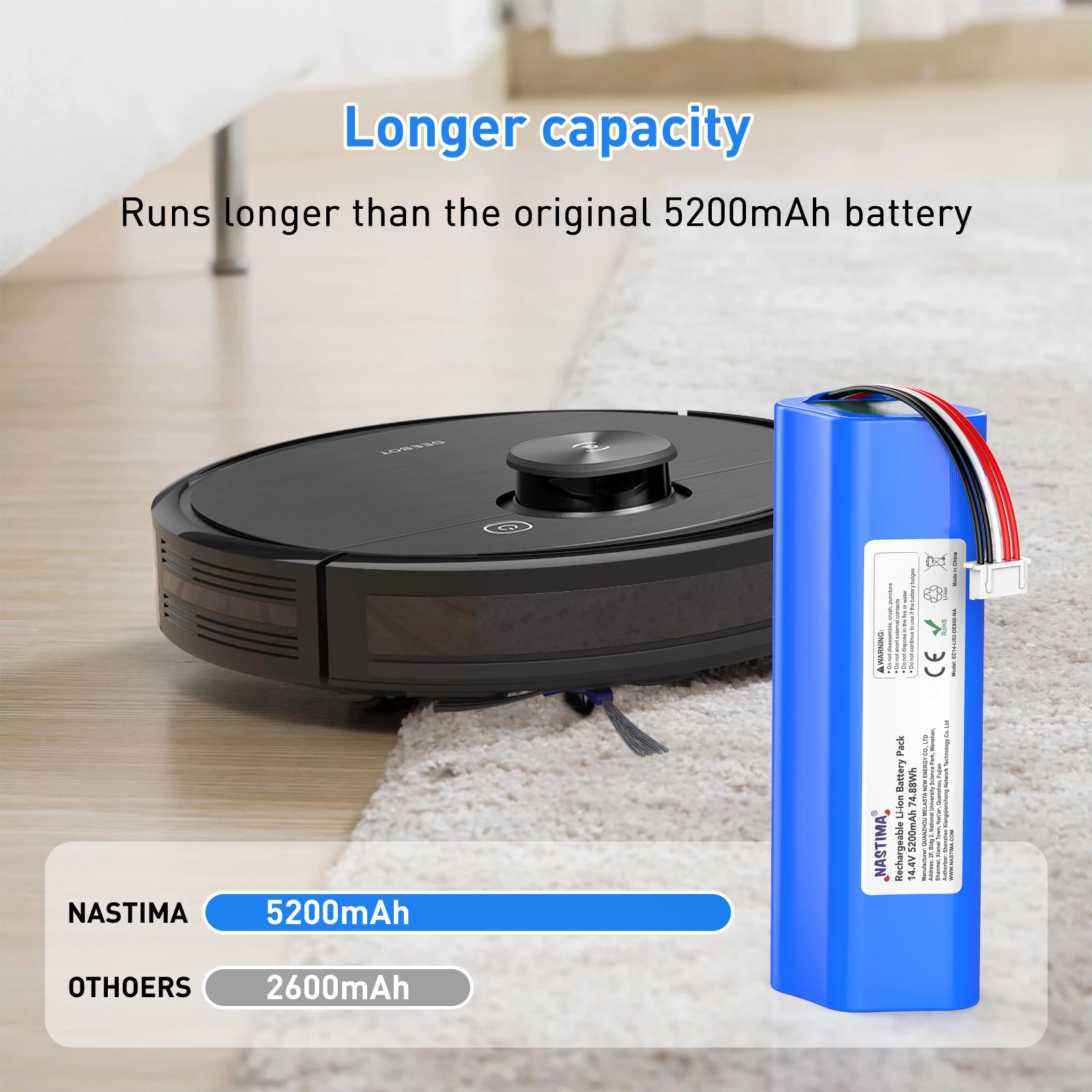 5200mAh 14.4V Li-Ion แบตเตอรี่หุ่นยนต์เครื่องดูดฝุ่นเปลี่ยนแบตเตอรี่สําหรับ Ecovacs Deebot X1 Ozmo T5 T8 T9 950 DX9G DX93 DX96