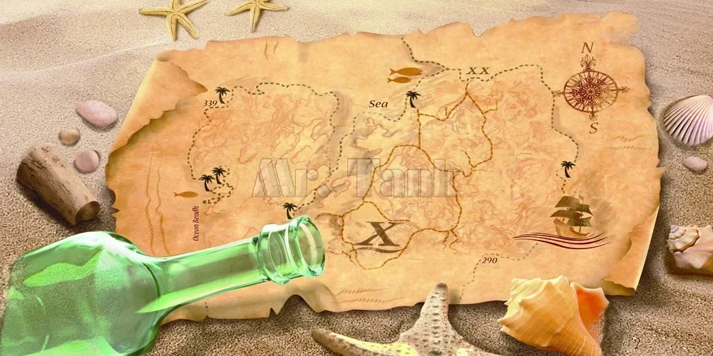 Custom Size Aquarium Background Poster Treasure Map PVC Electrostatic Adsorption Film Ocean Fish Tank Wall Decor Landscape