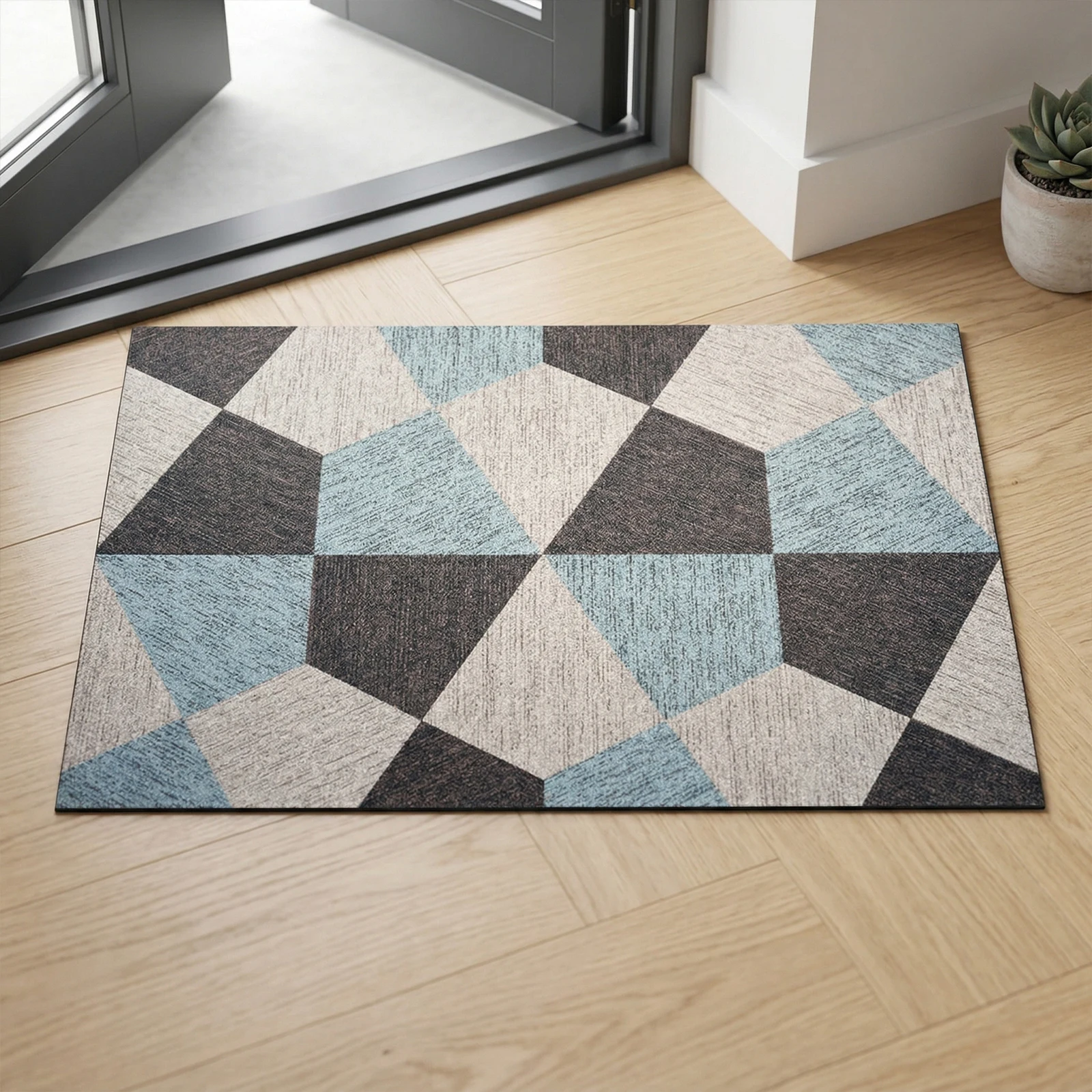 Geometric Entrance Door Mat Non-Slip Traditional Home Decor Mat Washable Minimalist Style Shower Rug for Bathroom Floor Sink Tub