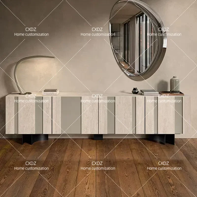 Minimalist Rock Panel TV Cabinet High End Villa Living Room Storage Cabinet Light Luxury Bedroom Storage TV Stand