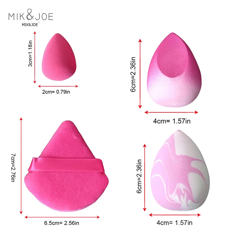 Set frullatore per trucco sfumato rosa da 6 pezzi: piccole goccioline, triangoli, frullatore grande e spugna monotorta per finitura impeccabile