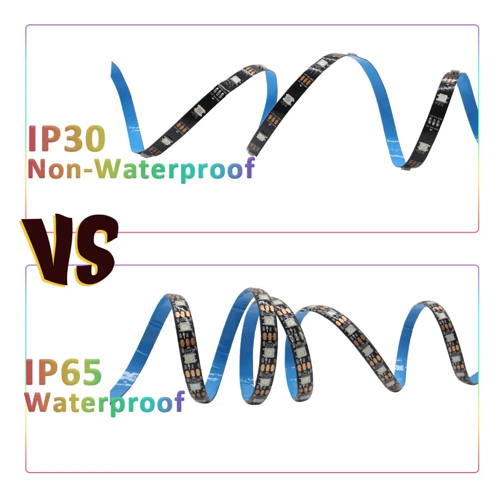 DC5V WS2812B RGB LED Strip Light Pixel RGB IC Colorfull Individually Addressable IP30 IP65 IP67 waterproof Tape Light Black PCB