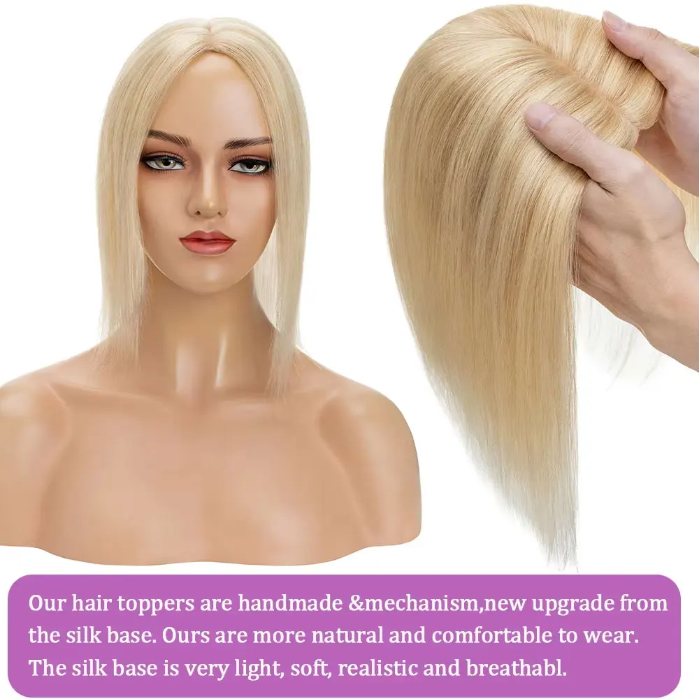 SEGO Kopfhaut-Topper aus 100 % Echthaar-Seide für Frauen mit dünner werdendem Haar, 7 x 13 cm, Seidenbasis, natürliches Haar, Clip-in-Top, Wiglet-Haarteile – Detail 6