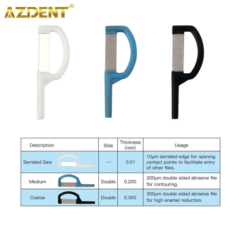 AZDENT-Sierra dentada de arena de doble cara, banda automática, reducción de esmalte interpróximo, ortodóntica Dental, medio grueso