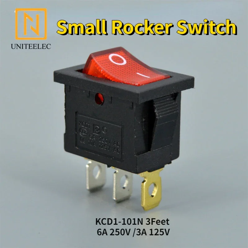 Uniteelec 10Pcs/lot KCD1-101N 3Feet On-Off 15*21mm 6A 250V /3A 125V Rocker Switch Machine Switch