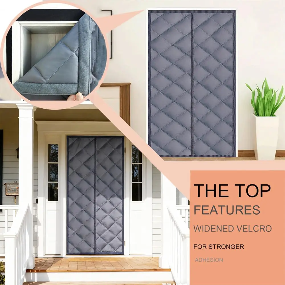 Magnetic Thermal Insulated Curtains for Doors Winter Thicken Quilted Oxford Cotton Door Cover Waterproof Window Attic Blanket