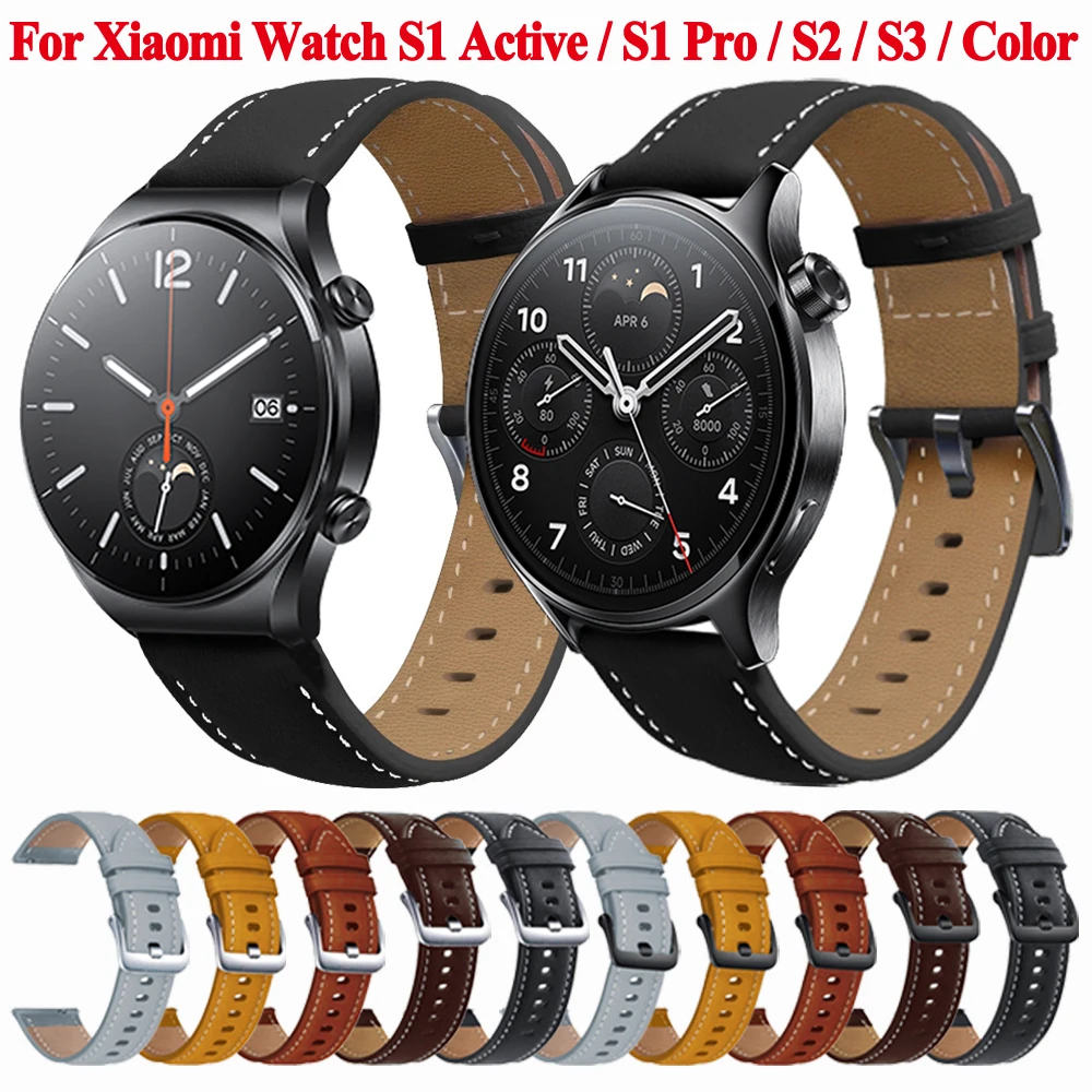 Ремешок кожаный для Xiaomi Mi Watch S1 Active / S1 Pro/, сменный цветной браслет для наручных часов Xiaomi 2 Pro / S2/S3, 22 мм
