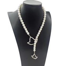 10MM White Pearl Necklace Different Sizes Stainless Steel ivy Pendant
