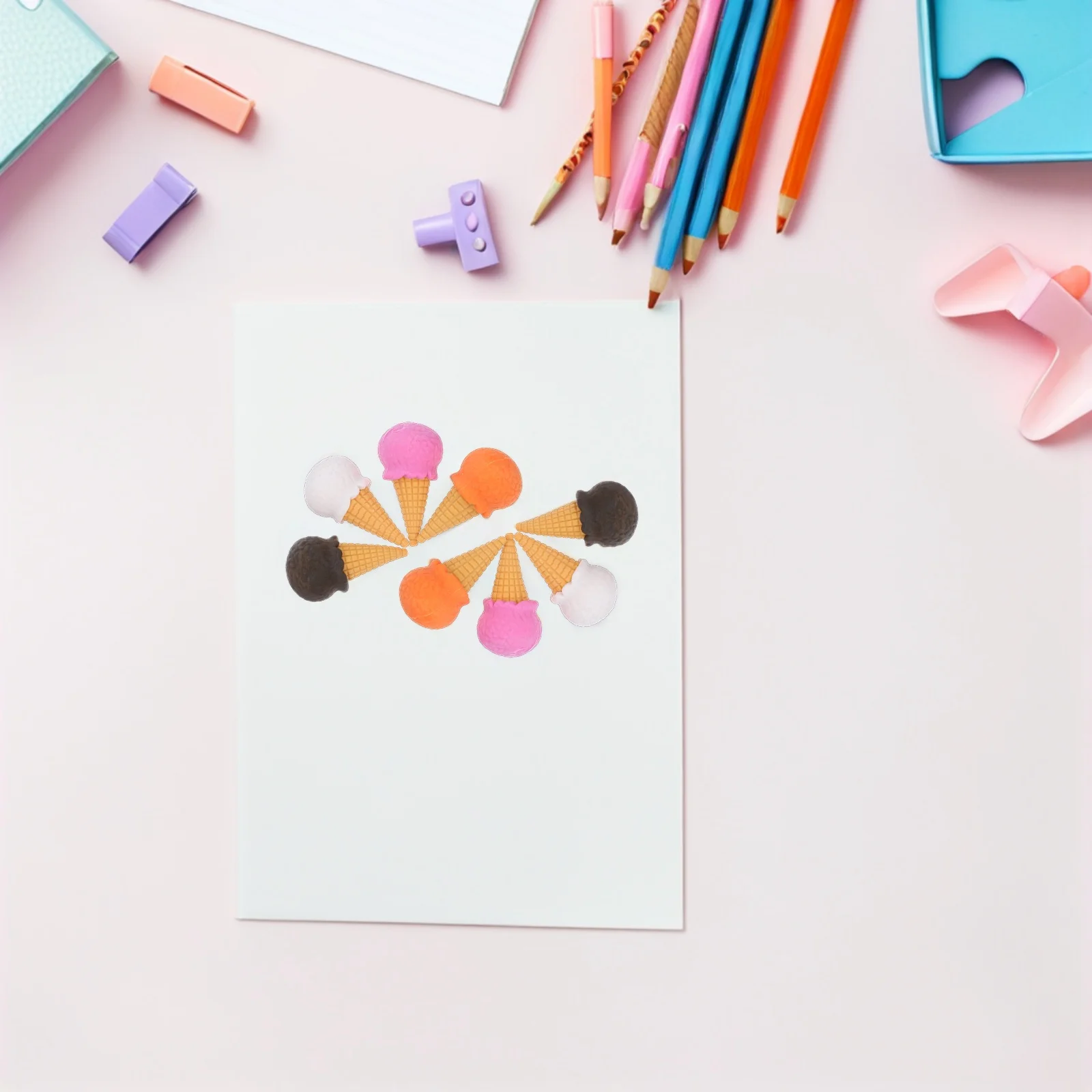 

40pcs Cartoon Ice Cream Pencil Erasers For Kawaii Dessert-Themed Classroom Supplies - Mini Food Erasers For Party Favors
