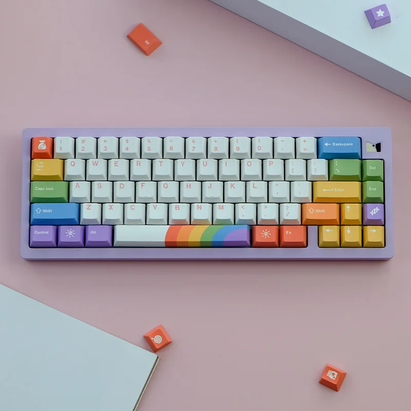 129 keys Rainbow Theme Keycap Cherry Profile DYE-SUB Color PBT Keycap With 1.75U 2U Shift For MX switch Mechanical Keyboard