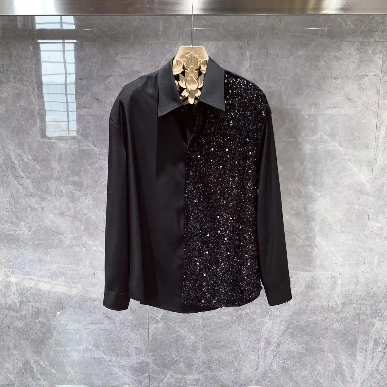 New Heavy Duty Sequin Men's Shirt Loose American INS Versatile Fashion High-End Feeling Cool Design Casual Jacket