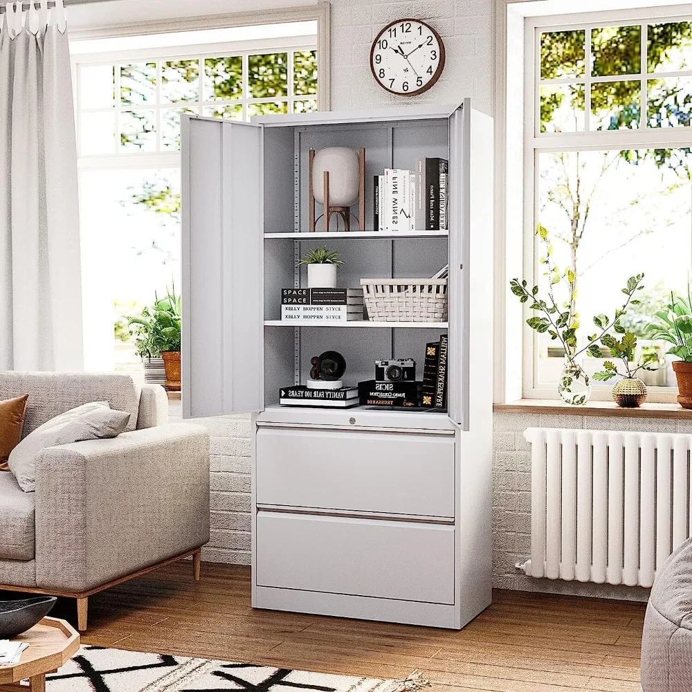 잠금 장치가 있는 서랍장 2개, 사무실 가정용 71인치 높이의 금속 보관 캐비닛