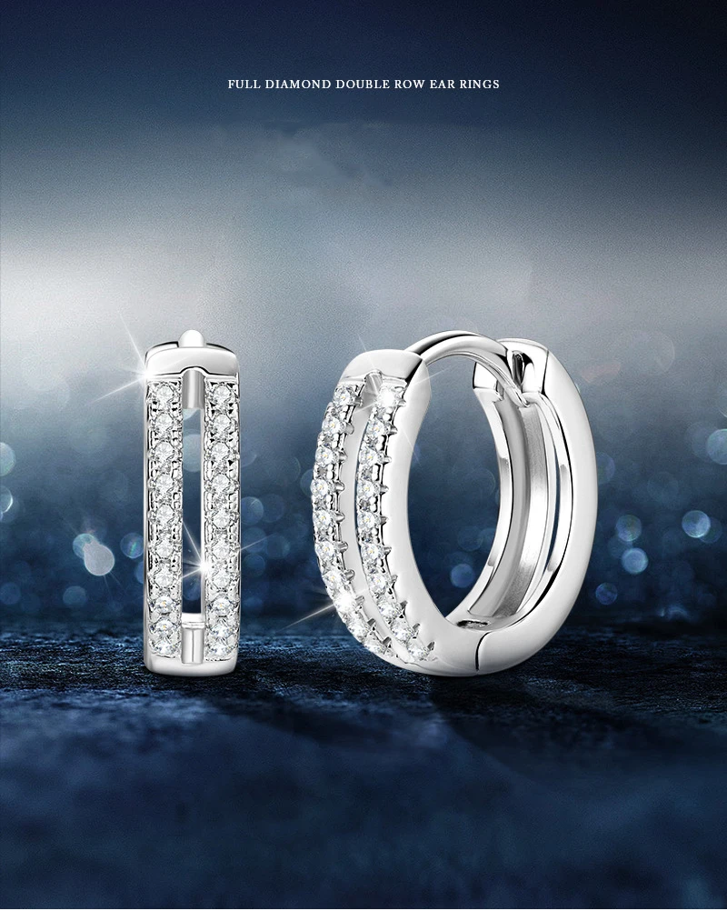 

D Color Moissanite Double Row Hoop Earrings S925 Silver Minimalist Design GRA Certified Urban Commuter Jewelry Free Gift Box