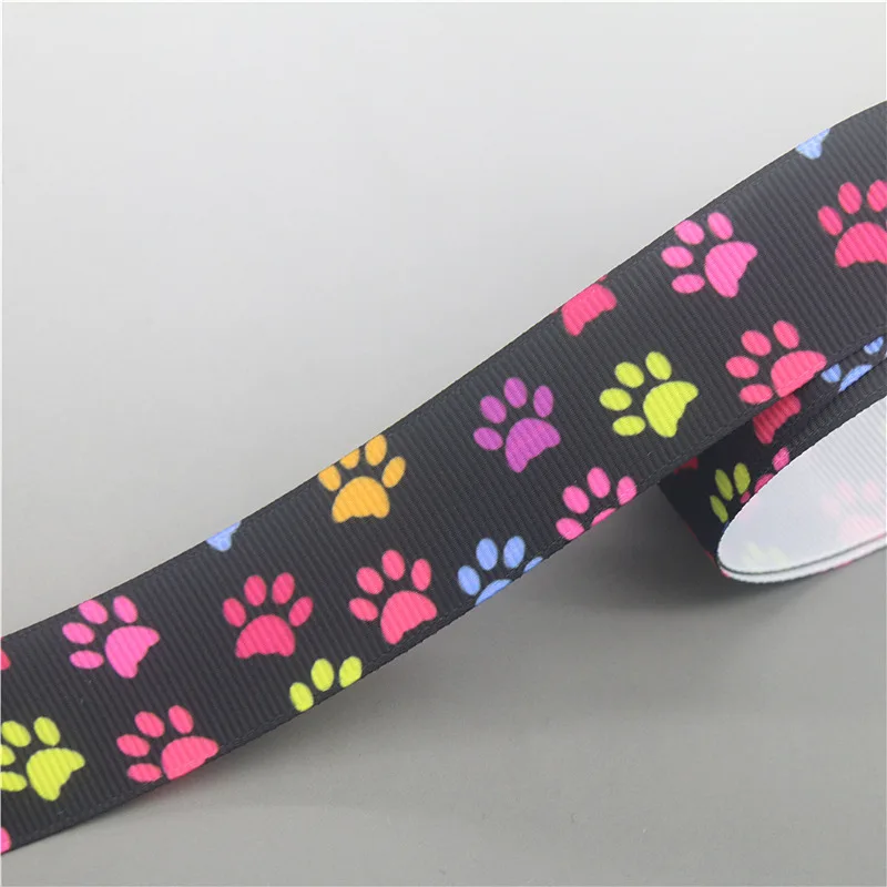 DHK 7/8\'\' 5yards Cat Dog Paw Printed Grosgrain Ribbon Accessories Material Headwear Decoration DIY Sewing Craft C2019