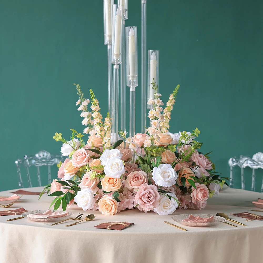 Beautiful Artificial Flower Arrangements Wedding Birthday Decorations Table Flowers White Pink Red Candlestick Styles HY2342