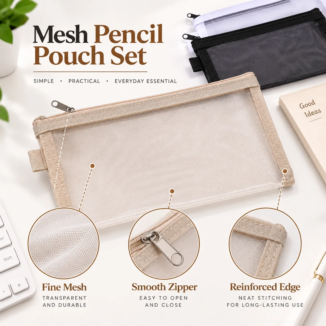 1pc Transparent Mesh Pencil Po - Clear Mesh Pencil Pouch For Exam recension och pris