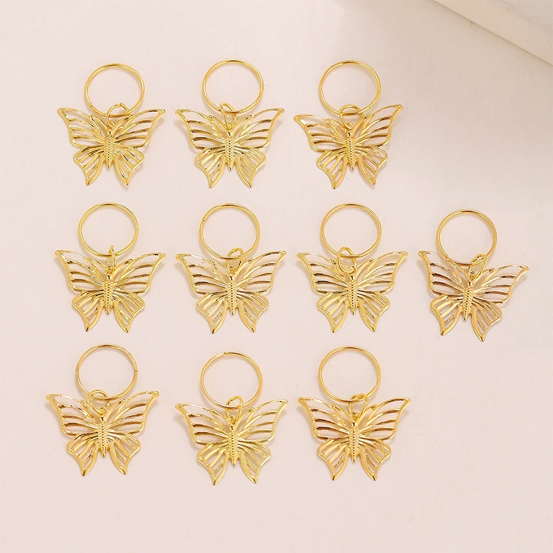 10pcs Golden Butterfly Dreadlock Beads Hair Bead Dreadlock Bride Hair Rings Decor Braiding Hairpins Braiders Styling Accessories