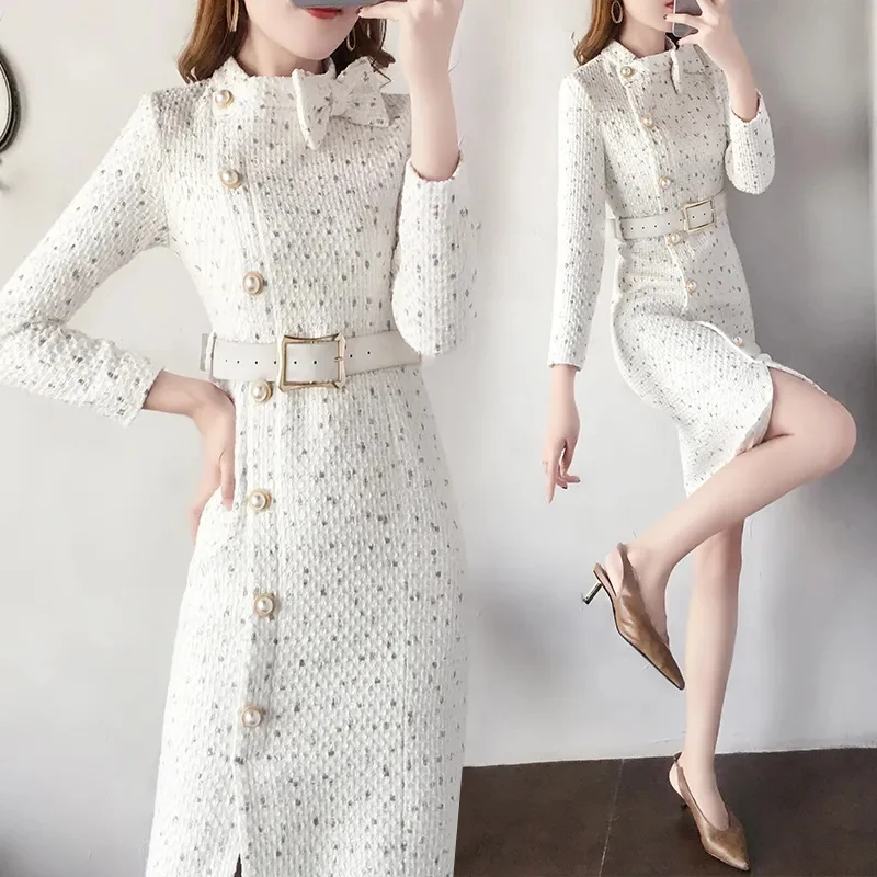 2024 Celebrity French Victorian Vintage Dress Autumn Winter New Style Temperament Wrapped Waist Show Slim Fragrant Dress Women