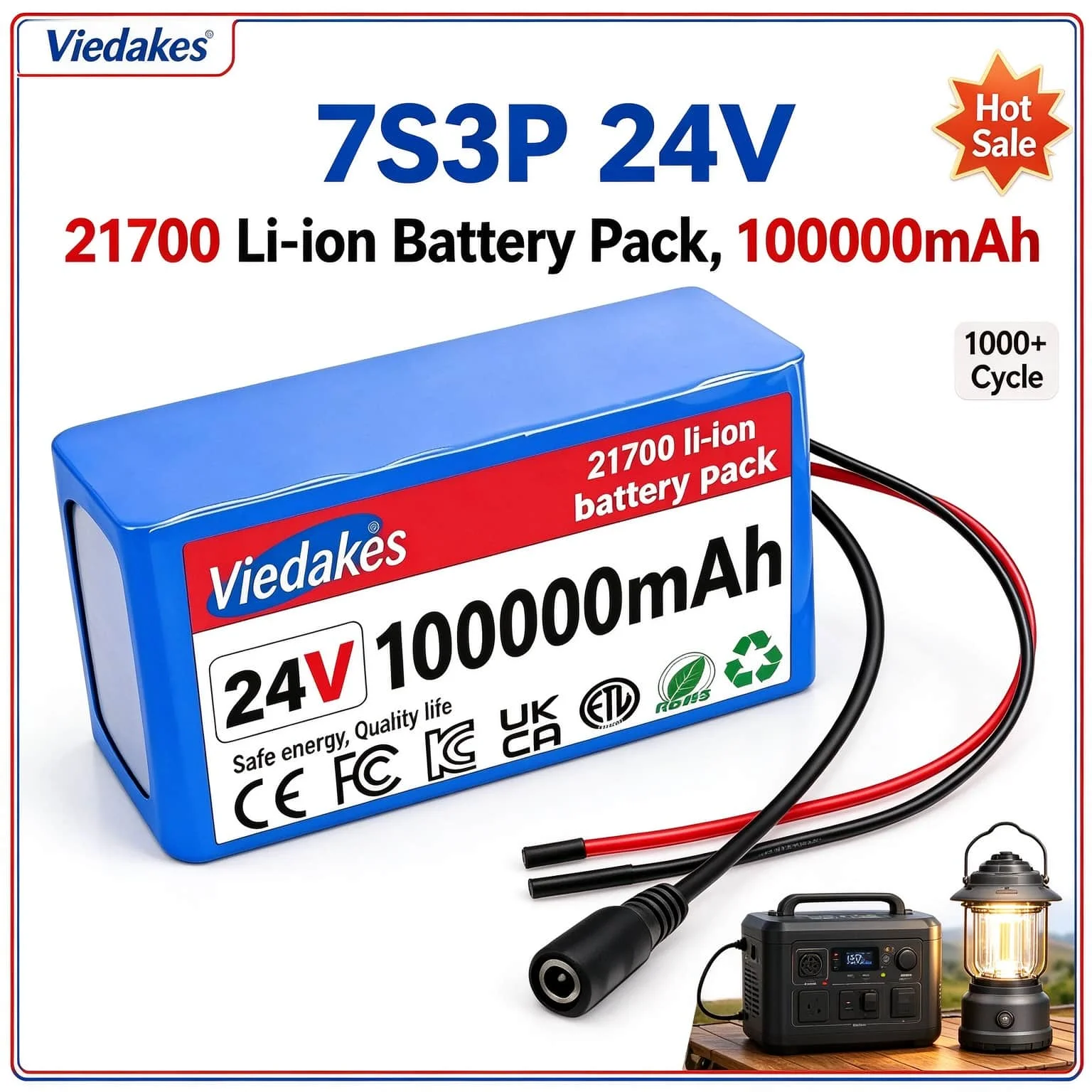 7S3P 24V Viedakes Lithium Ion Battery Pack 100000mAh 21700 Power Source for Electric Toy Car