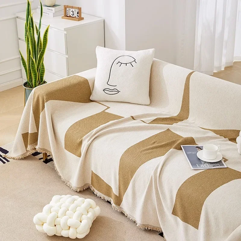 Black Lines Chenille Sofa Cover Cloth Sofa Blanket Universal Couch Towel Cover Dust Proof Sofa Cushion Cover