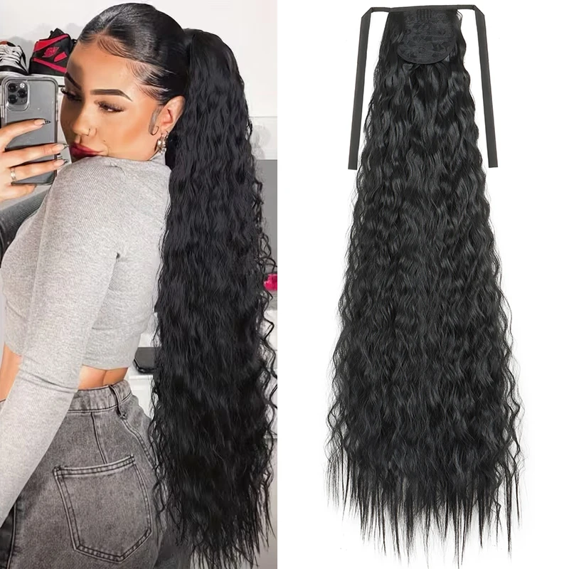85cm Synthetic Long Kinky Curly Hair Extension Heat-Resistant Ponytail Softer Lighter Fluffy Fiber Hairpiece for Women
