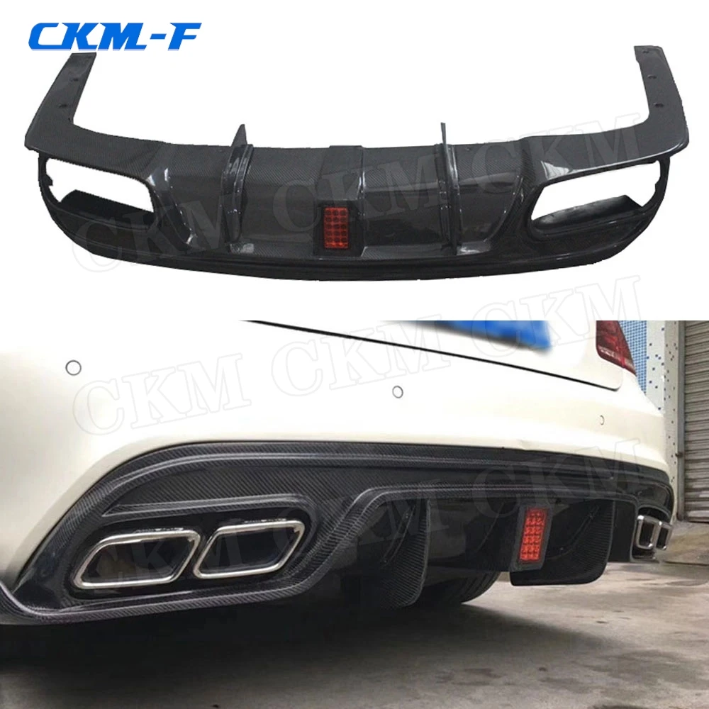 Carbon Fiber Rear Lip Diffuser for Mercedes Benz W207 C207 Coupe E200 E260 E300 2 Door 2014 - 2016 With LED Light Bumper Guard