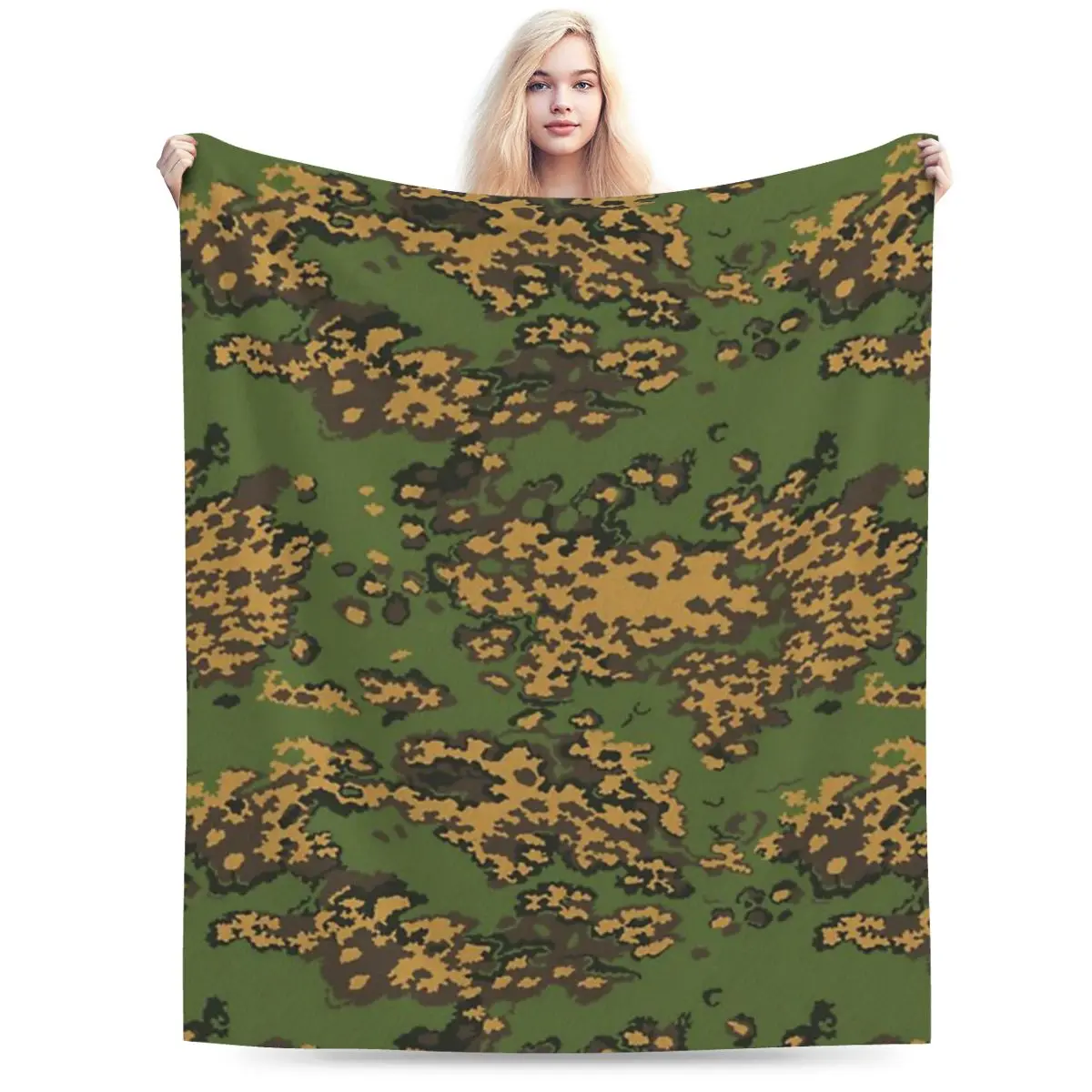 Russian Woodland Camouflage Blankets Soft Warm Flannel Throw Blanket Bedding for Bed Living room Picnic Travel Home Couch