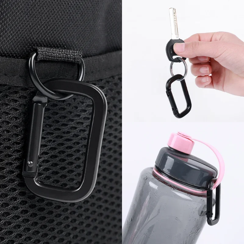 1/5PCS Multi-Function Safety Buckle Camping Carabiner Black Square Fast Hang Backpack Pendant Mini Buckle Outdoor Tool Keychain