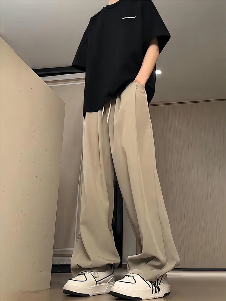 

American Sle Retro Ice Silk Qui Dry Pants Men Summer Thin Loose Wide Leg Casual Lantern Pants Dra High-End Feeling