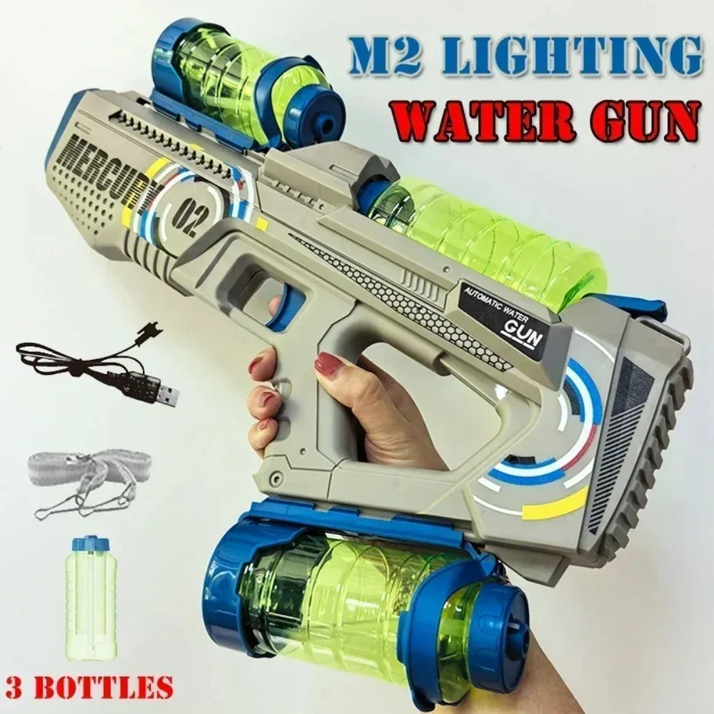 Pistolet à eau électrique entièrement automatique d'été avec lumière, jouets de jeu d'eau d'été en plein air, jeux de plage en piscine pour enfants garçons