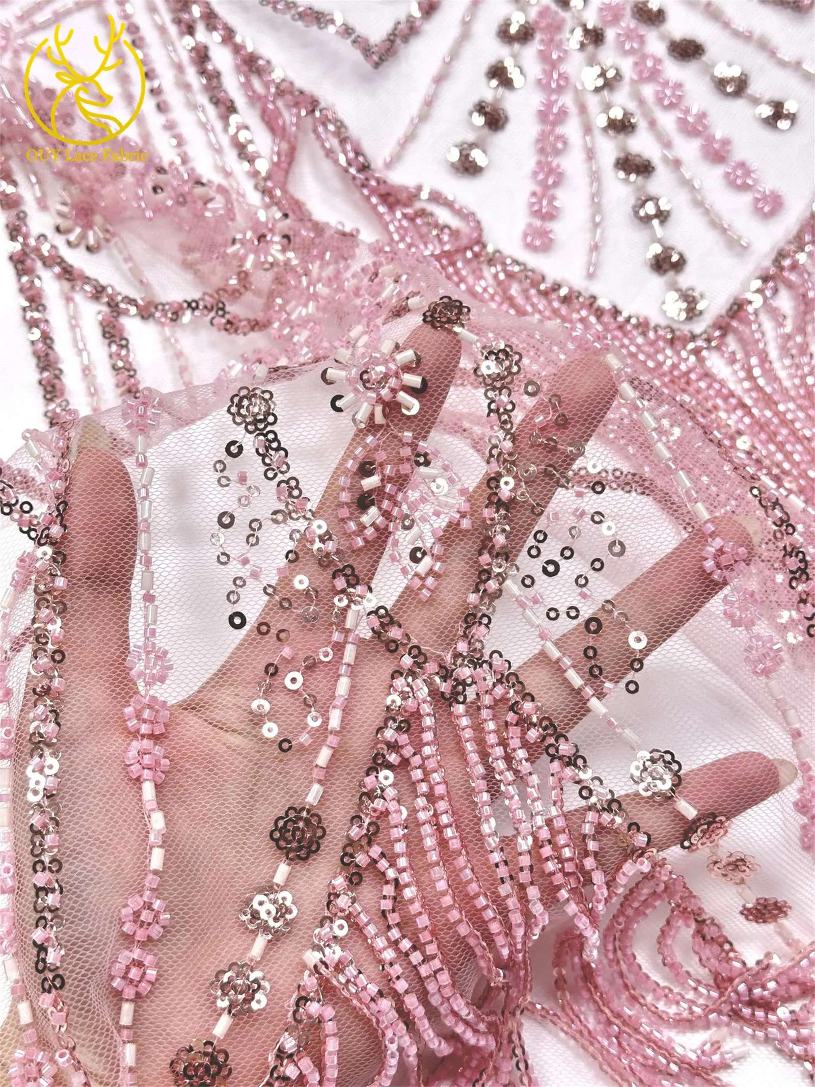 Roter 3D afrikanischer nigerianischer Perlen-Spitzenstoff, französischer Pailletten-Tüll, bestickter Spitzenstoff für Damen, Hochzeitsdekoration, Kleid, Nähen – Detail 10